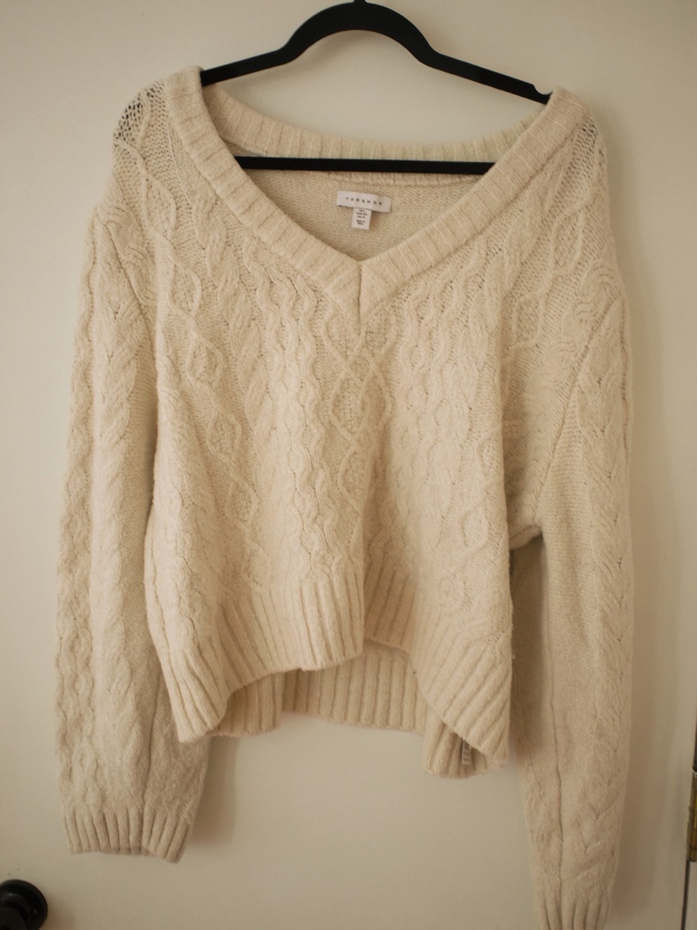 Topshop Cream Cable Knit V-Neck Sweater